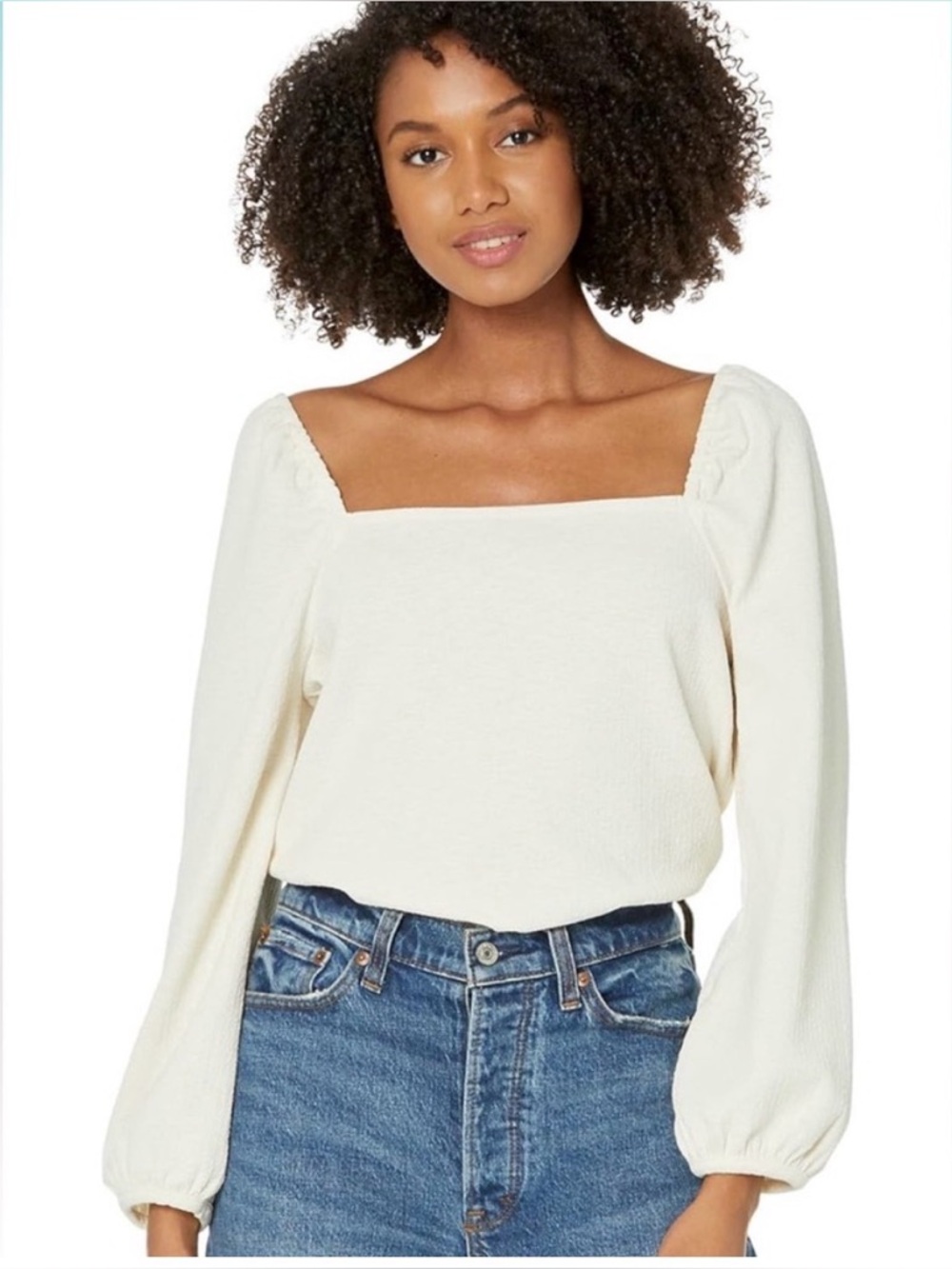 Madewell Cream Square Neck Long Sleeve Top